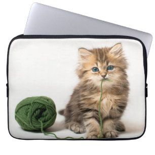 Funda Para Portátil Gatito con hilado verde