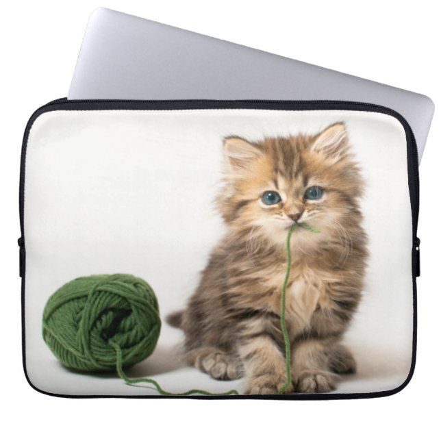 Funda Para Portátil Gatito con hilado verde (Frente)