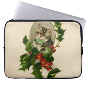 Funda Para Portátil Gatito Victoriano de Navidad en Tabby Antiguo de A