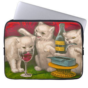 Funda Para Portátil Gatitos bebiendo y comiendo pescado de sardina