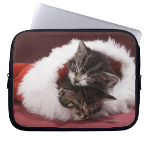 Funda Para Portátil Gatitos dormidos junto en gorra del navidad