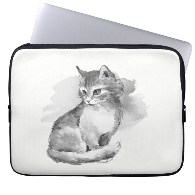 Funda Para Portátil Gato. Acuarela (Frente)