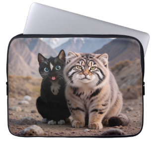 Funda Para Portátil Gato alegre vs. Gato gruñón - Humor