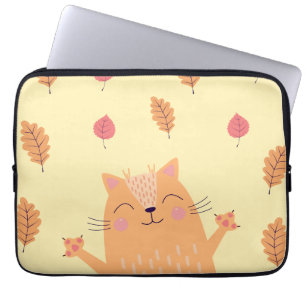 Funda Para Portátil Gato anaranjado jengibre adorable jugando en hojas