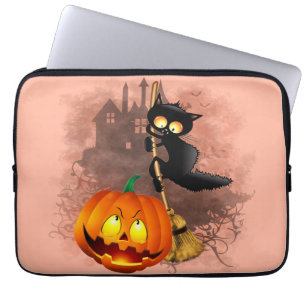 Funda Para Portátil Gato asustado por un personaje de Halloween divert