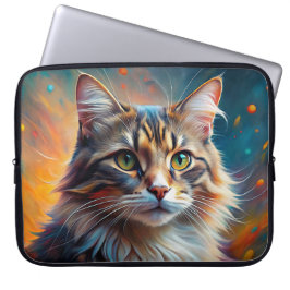 FUNDA PARA PORTÁTIL GATO ATIGRADO MARRÓN CON ESTILO POP ART