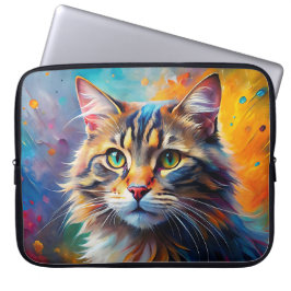 FUNDA PARA PORTÁTIL GATO ATIGRADO MARRÓN CON ESTILO POP ART