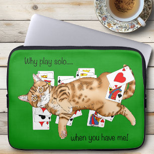 Funda Para Portátil Gato atigrado naranja divertido jugando cartas de