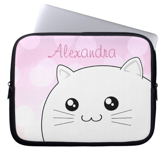 Funda Para Portátil Gato blanco del gatito del kawaii lindo (Frente)