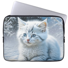 Funda Para Portátil Gato blanco lindo jugando en la nieve