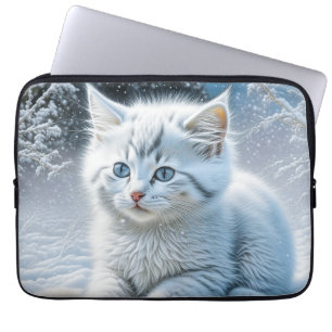 Funda Para Portátil Gato blanco lindo jugando en la nieve