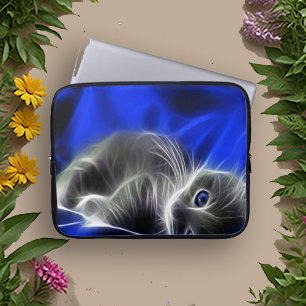 Funda Para Portátil Gato brillante de resumen azul místico