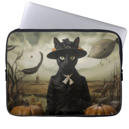 Funda Para Portátil Gato Bruja con Calabazas 