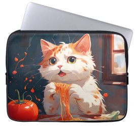 Funda Para Portátil Gato comiendo espagueti