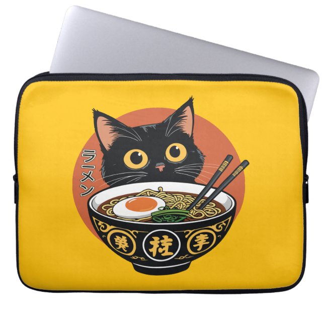 Funda Para Portátil Gato comiendo ramen  (Frente)