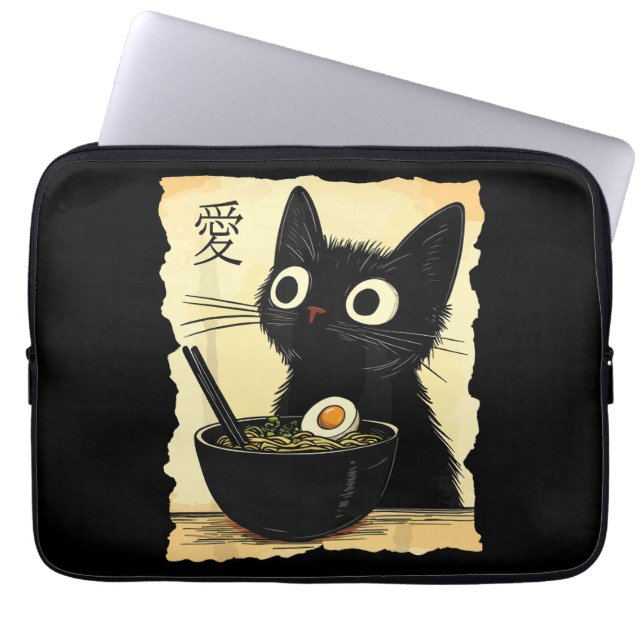 Funda Para Portátil Gato comiendo ramen  (Frente)