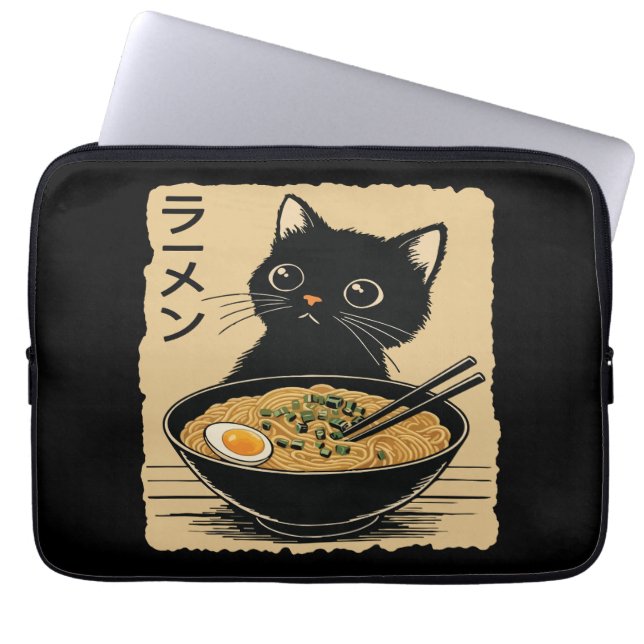 Funda Para Portátil Gato comiendo ramen  (Frente)