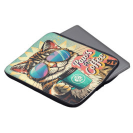 Funda Para Portátil Gato con gafas de sol sobredimensionadas con café