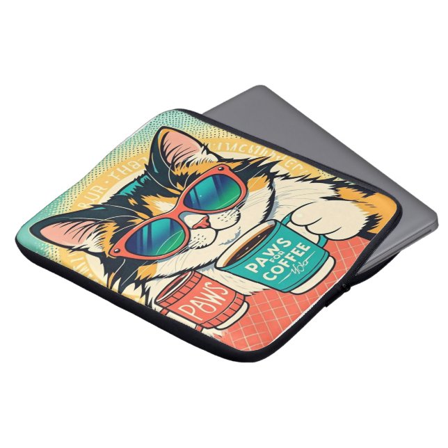 Funda Para Portátil Gato con gafas de sol sobredimensionadas, sostenie (Superior anverso)