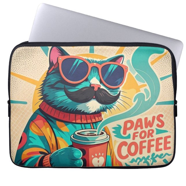 Funda Para Portátil Gato con gafas de sol sobredimensionadas, sostenie (Frente)