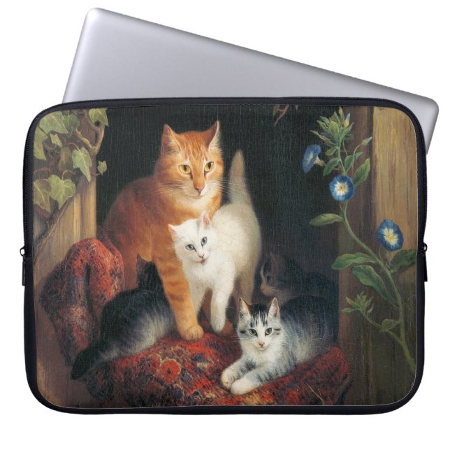 Funda Para Portátil Gato con gatitos (Arte Animal) (Frente)
