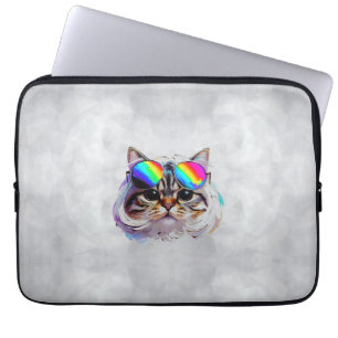 Funda Para Portátil Gato con peluca y gafas de sol (Cuadro #3)