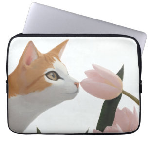 Funda Para Portátil Gato Curioso Floral de Primavera