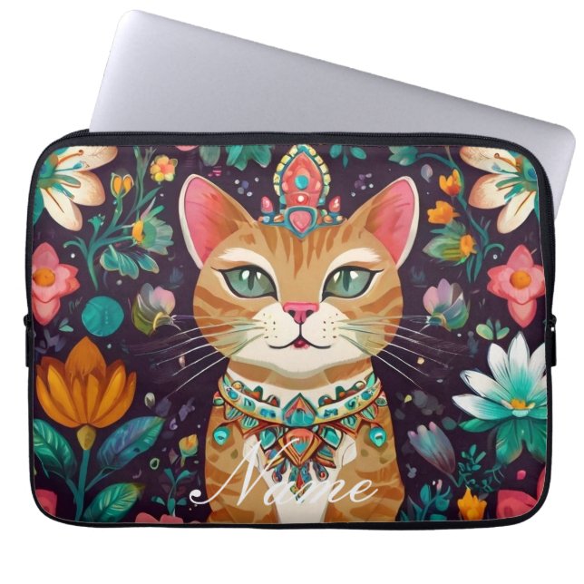 Funda Para Portátil Gato de Bejeweld coronado (Frente)