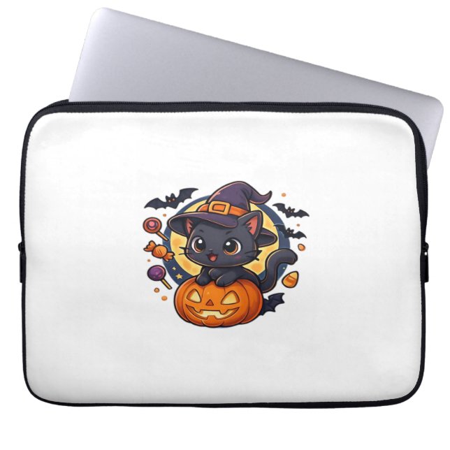 Funda Para Portátil Gato de bruja lindo en calabaza - sobretamaño de a (Frente)
