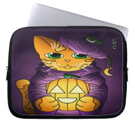 Funda Para Portátil Gato de bruja morado de Halloween