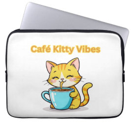 Funda Para Portátil **Gato de café adorable – Gato adorable bebiendo c