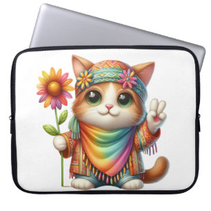 FUNDA PARA PORTÁTIL GATO DE HIPPIE COLORIDO Y CORTO CON RETORNO