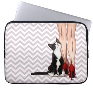 Funda Para Portátil Gato de la mujer y del smoking