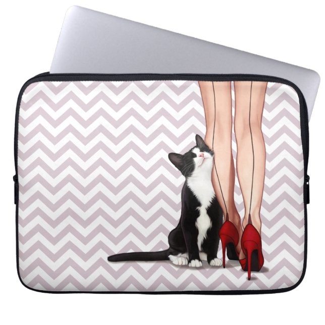 Funda Para Portátil Gato de la mujer y del smoking (Frente)