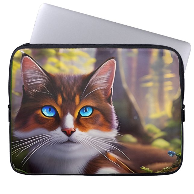 Funda Para Portátil Gato de ojos azules en los bosques (Frente)