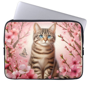 Funda Para Portátil Gato de Tabby Gato Gatito japonés Flor de cerezo G
