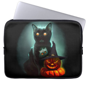 Funda Para Portátil Gato de vampiros y mago calabaza Halloween Surreal