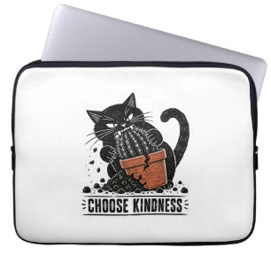 Funda Para Portátil Gato Divertido Elige Amabilidad Linóleo Meme