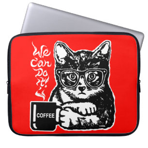 Funda Para Portátil Gato divertido motivado por el café