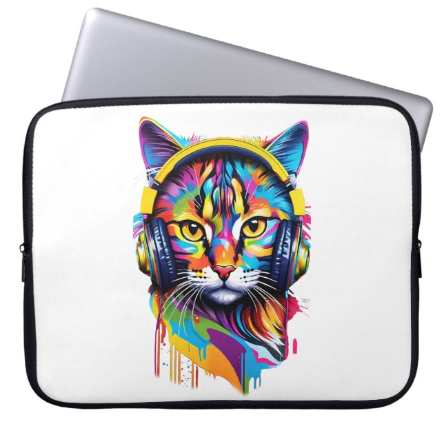 Funda Para Portátil Gato en auriculares (Frente)