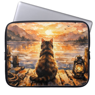 Funda Para Portátil Gato en el muelle al atardecer