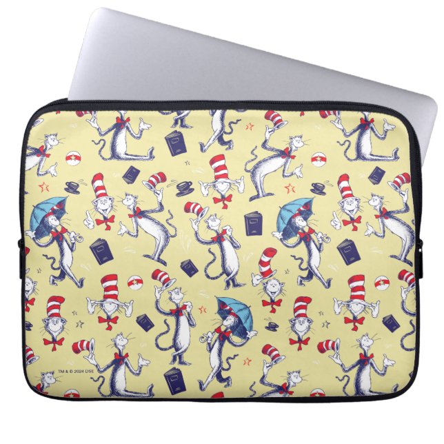 Funda Para Portátil Gato en el sombrero | Patrón Amarillo (Frente)