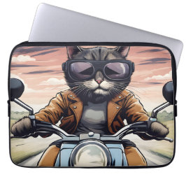 Funda Para Portátil Gato en moto