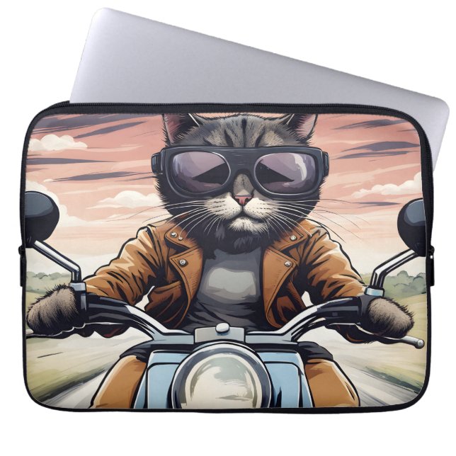 Funda Para Portátil Gato en moto (Frente)