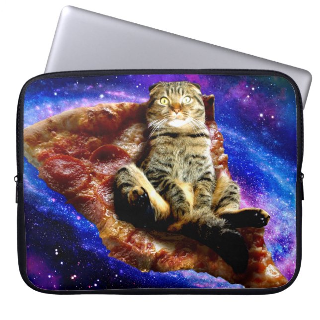 Funda Para Portátil Gato espacial tirado en una pizza (Frente)