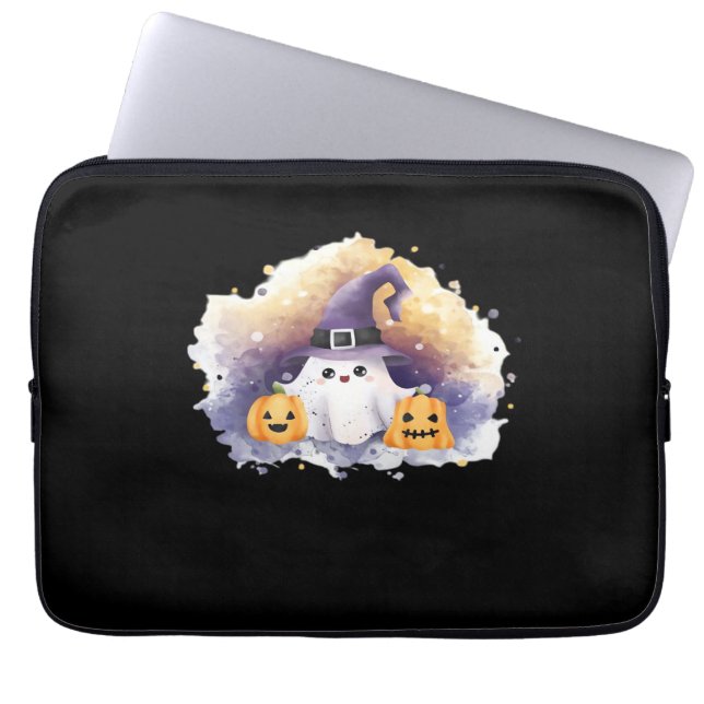 Funda Para Portátil Gato fantasma lindo con calabazas - Ar Halloween K (Frente)