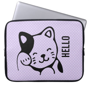 Funda Para Portátil Gato gitano blanco y negro lindo saludando