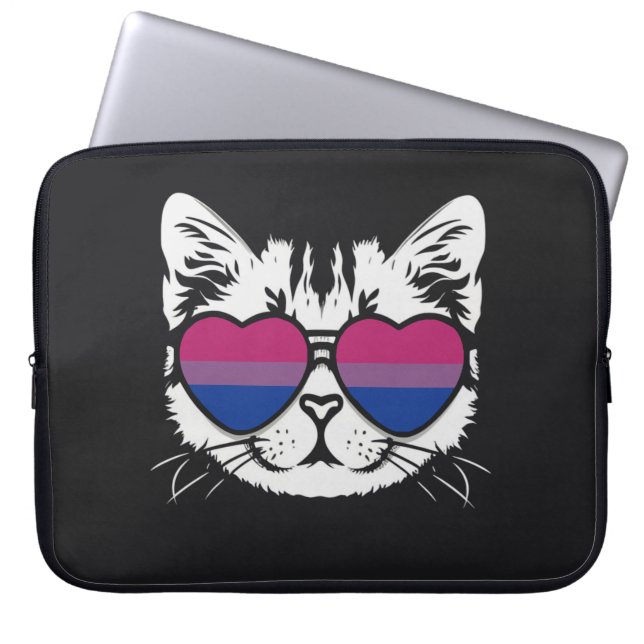 Funda Para Portátil Gato Guay Con Gafas De Bandera Bisexual (Frente)