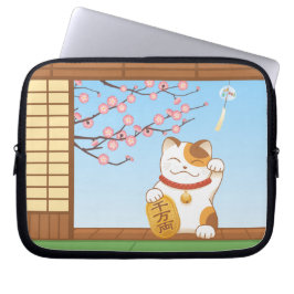 Funda Para Portátil Gato japonés con suerte de calico, Maneki Neko