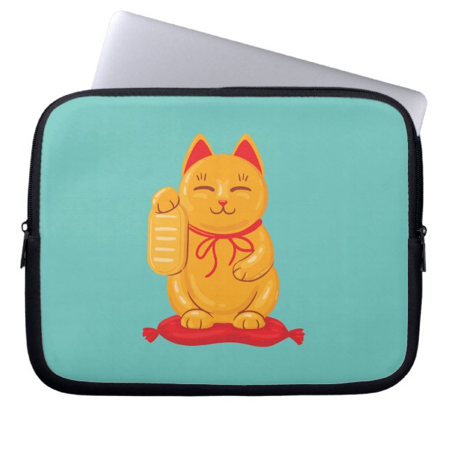 Funda Para Portátil Gato japonés maneki neko de oro, símbolo de riquez (Frente)